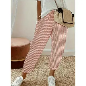 Women'sStripedWide-LegCasualPants-High-Waisted,LightweightPolyester,MachineWashable,All-SeasonComfortwithSideStripeDetail