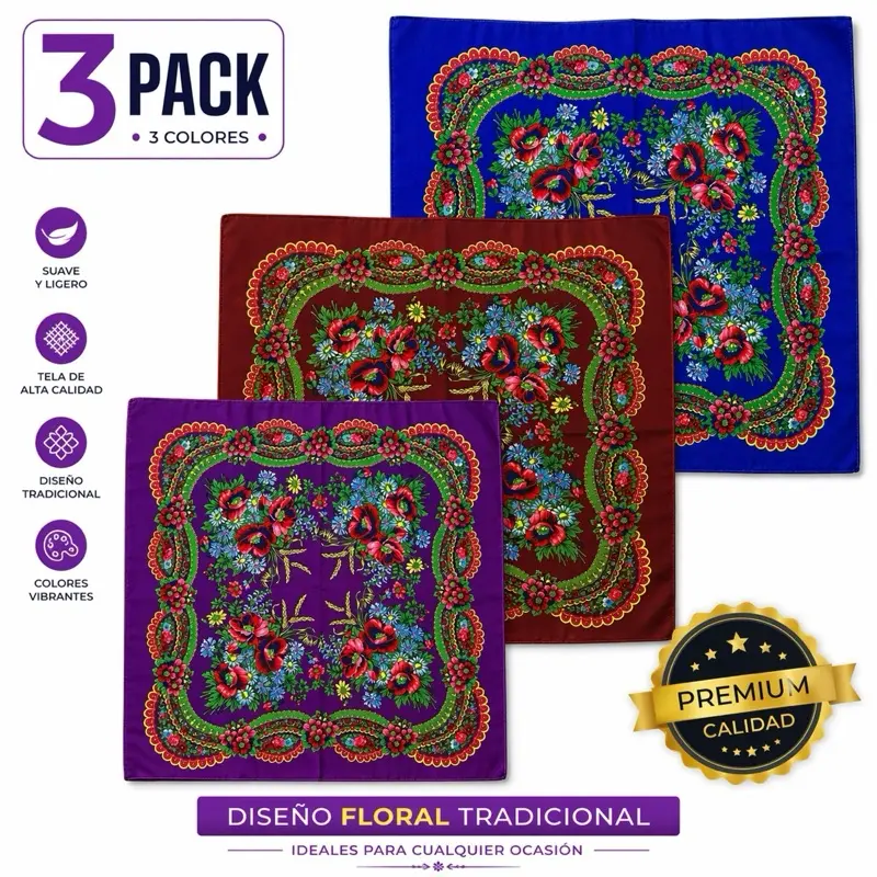 Quialanita Set of 3 Floral Patterned Small Scarf for Women San Bartolome Quialana Oaxaca Turban Head Wrap Solid Color Shawl set or 3 pc