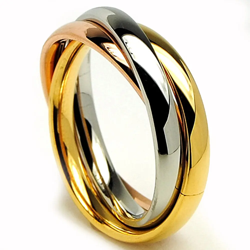 Women's Stainless Steel 3-Bands Tri-Love Not Trinity Ring, Sizes 5-10, Fashion Costume Jewelry Accessory, Three Bands