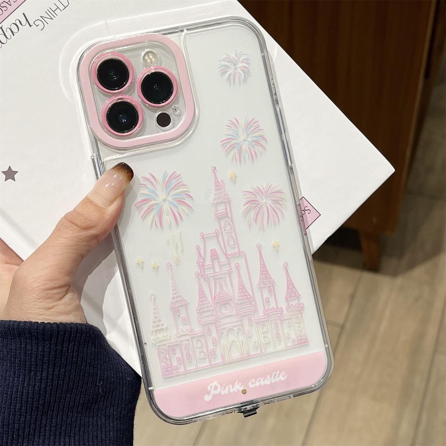 LED Fantasy Castle Fireworks Phone Case, Light up Phone Case for 13/14/15/16/17 Pro/Pro Max/Plus, Aesthetic Cute Girly Kawaii Castle Unique Design Phone Cover for Women Girls