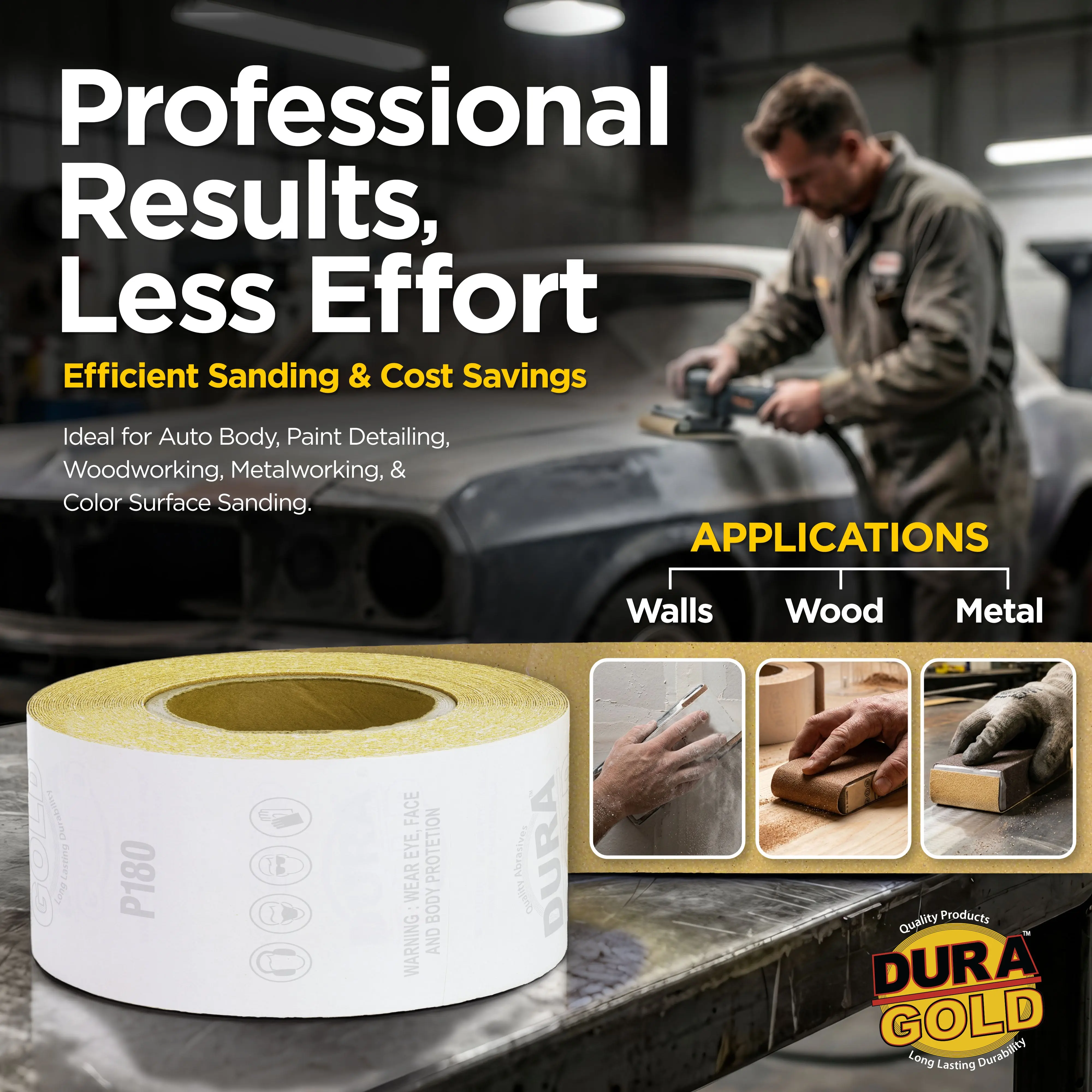 180 Grit Gold - Longboard Continuous Roll PSA Stickyback Self Adhesive Sandpaper 20 Yards Long by 2-3/4" Wide