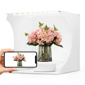 Mini E-Commerce Product Shooter, Foldable LED Portable Photo Light Box with 360° Electric Rotating Turntable, USB Powered Multi-Angle Shooting Booth Equipped with 5 Color Background Papers for Home Small Item Photography Kit