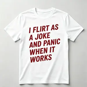 I Flirt As A Joke Panic When It Works Meme T-Shirt | 180g Regular Slim Fit & 230g Heavyweight Wash Cotton Oversized Graphic Tee | Perfect Funny Boyfriend Birthday Gift Vintage Boxy Retro Charcoal Streetwear Tops Men Unisex Clothes,Fashion Men Clothes outd
