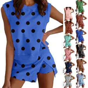 Jovenpara Women's 2 Piece Set Mineral Washed Cotton Loungewear Set Summer Summervibes Tank Top Lined Split Athletic Skirt Suits
