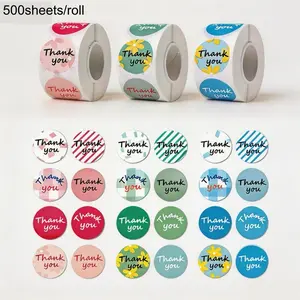 500pcs/Roll Round Thank You Gift Decoration Roll Stickers-Roll Stickers Gift Series Non,suitable for DIY decoration on Party,Greeting Card,Gift Box,food containers,Suitable for Book Decoration, Envelope Decoration