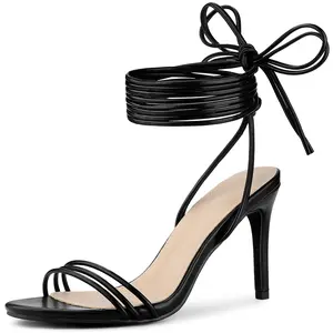 BLISSFUL STEP Lace Up Slingback Open Toe Stiletto Heel Sandals
