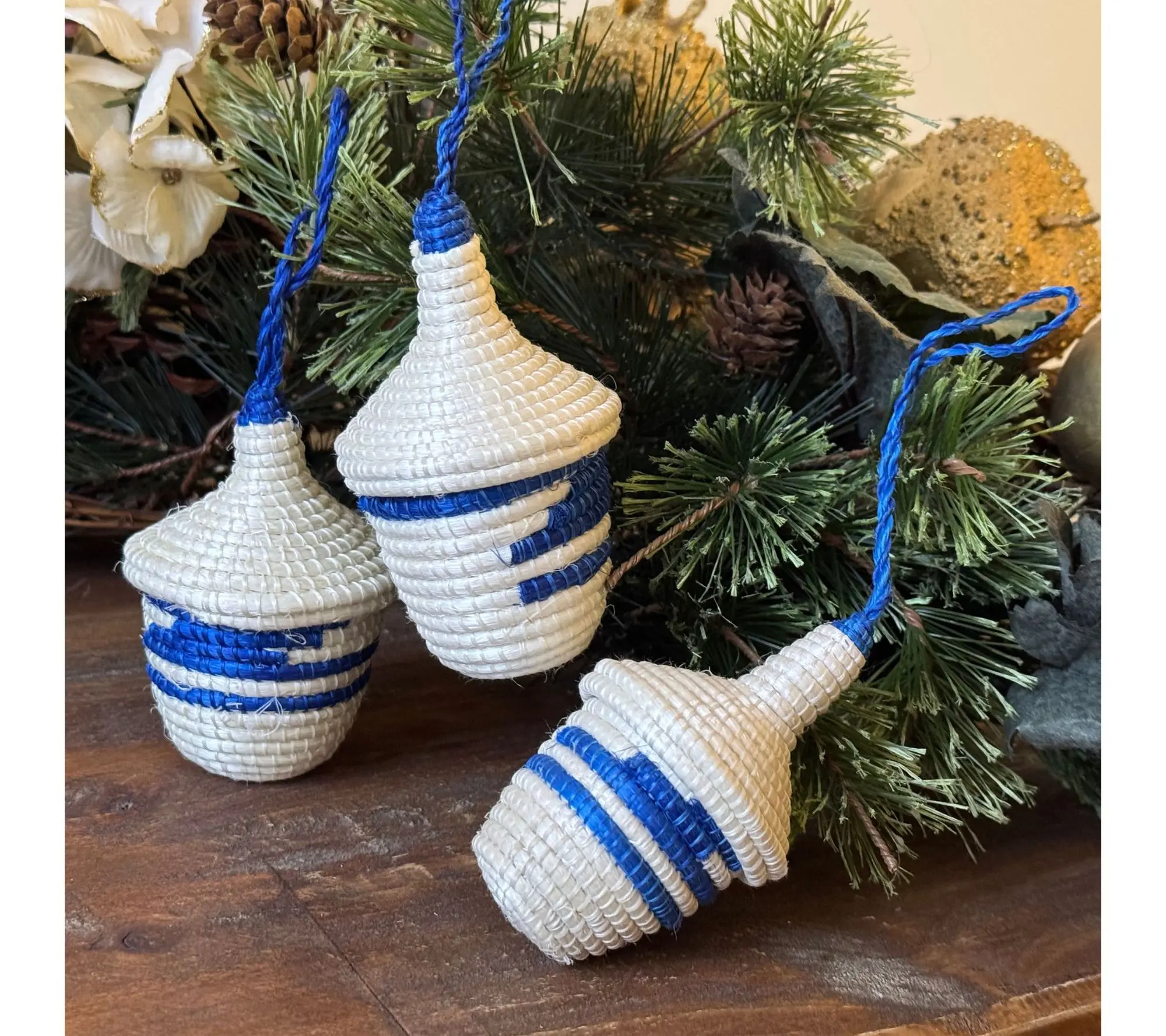 Global Crafts Rwanda Woven Basket Shaped Ornaments Set of 3