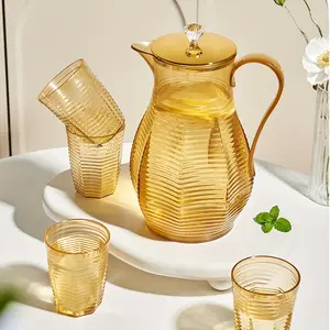 Elegant Transparent PET Water Bottle, Comes with Lid and Four Cups, Luxurious Arabic Style Beverage Dispenser, Suitable for Tea, Lemonade, and Milk, Ideal for Home, Restaurant, and Bar Use