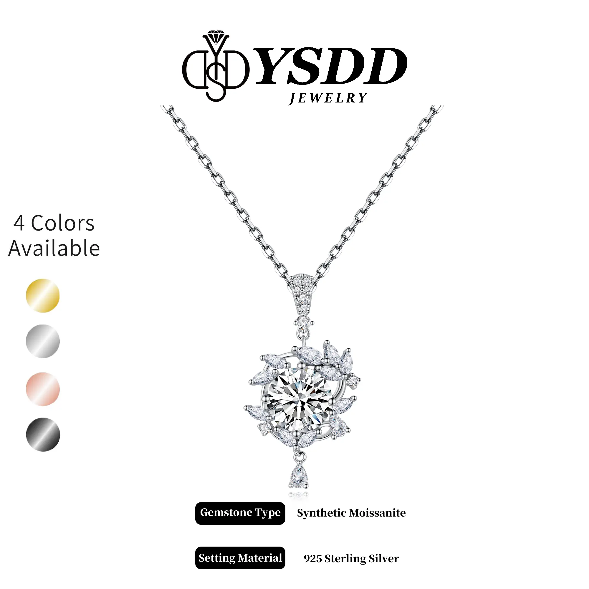 【#376】2CT Exquisite Leaf Synthetic Moissanite Necklace in 925 Sterling Silver Moon Goddess Pendant
