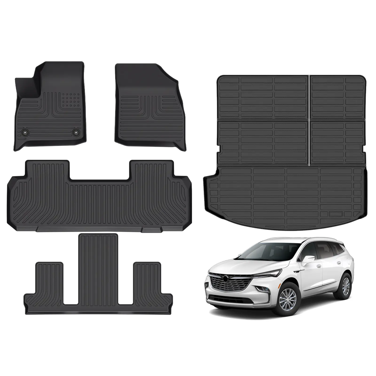 KELCSEECS Buick Enclave 2018-2024 Floor Mats & Cargo Liners All Weather Protection TPE Non-Slip Custom Fit Waterproof Easy Clean Eco-Friendly,TPE carmats