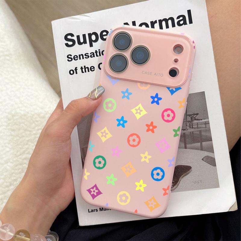 Trendy unique colorful Monogram Pattern Solid Color Phone Case with Ultra Skin friendly Touch, All Inclusive Lens Phone Case Suitable for Apple 17 16 15 14 13 12