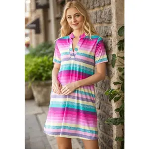 Striped Short Sleeve Mini Tee Dress Plus Size - Casual Style, Pocketed, Highly Stretchy, Machine Washable, Made in Mexico - Womenswear
