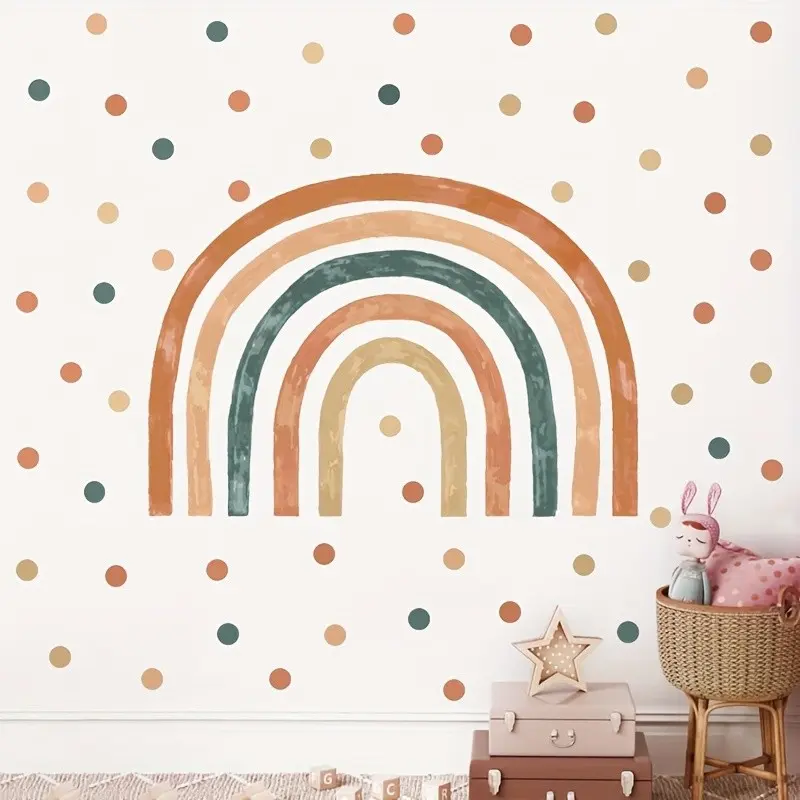 Boho Rainbow Wall Decals Vinyl Decal Stickers for Girls Bedroom Art, Daycare, Nursery, Playroom, Babyroom, Classroom, School, Refrigerator Stickers Window stickers, Decorative, DIY Home Decoration (Waterproof)