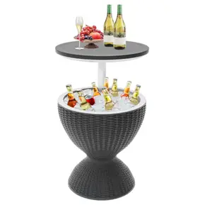 Outdoor Cooler Table, Height-Adjustable Patio Bar Tables 8 Gallon Beer and Wine Cooler, 3-in-1 Rattan Style Ice Bar with Drainage Plug for Pool Party
