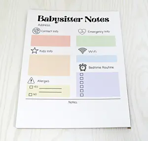 Babysitter Notepad for Kids B Pastel - Emergency Phone Numbers - To Do List - Task Organizer - Tear Away Daily Planner & Checklist -  Boys Girls