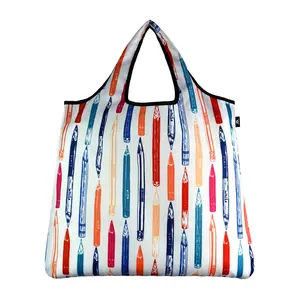 212 MAIN Eco-Friendly Foldable Large Versatile Reusable Lightweight Shopping Bag - Pencil Print Polyester Tote, Open Top, 55 lbs Max Capacity for Art Pencils