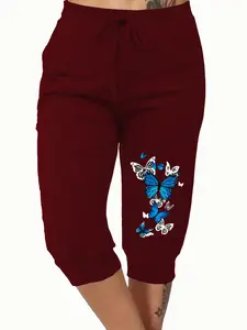 Lightweight Breathable Women's Harem Pants Butterfly, Loose Casual Elastic Waist Mid-Thigh, Suitable for Yoga, Gym, Workout & Exercise, Breathable Sporty Bottoms, Perfect for Any Occasion