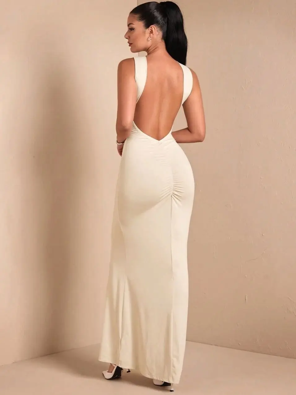 Apricot Backless Sleeveless Dress | Elegant Party & Date Dress for Women
