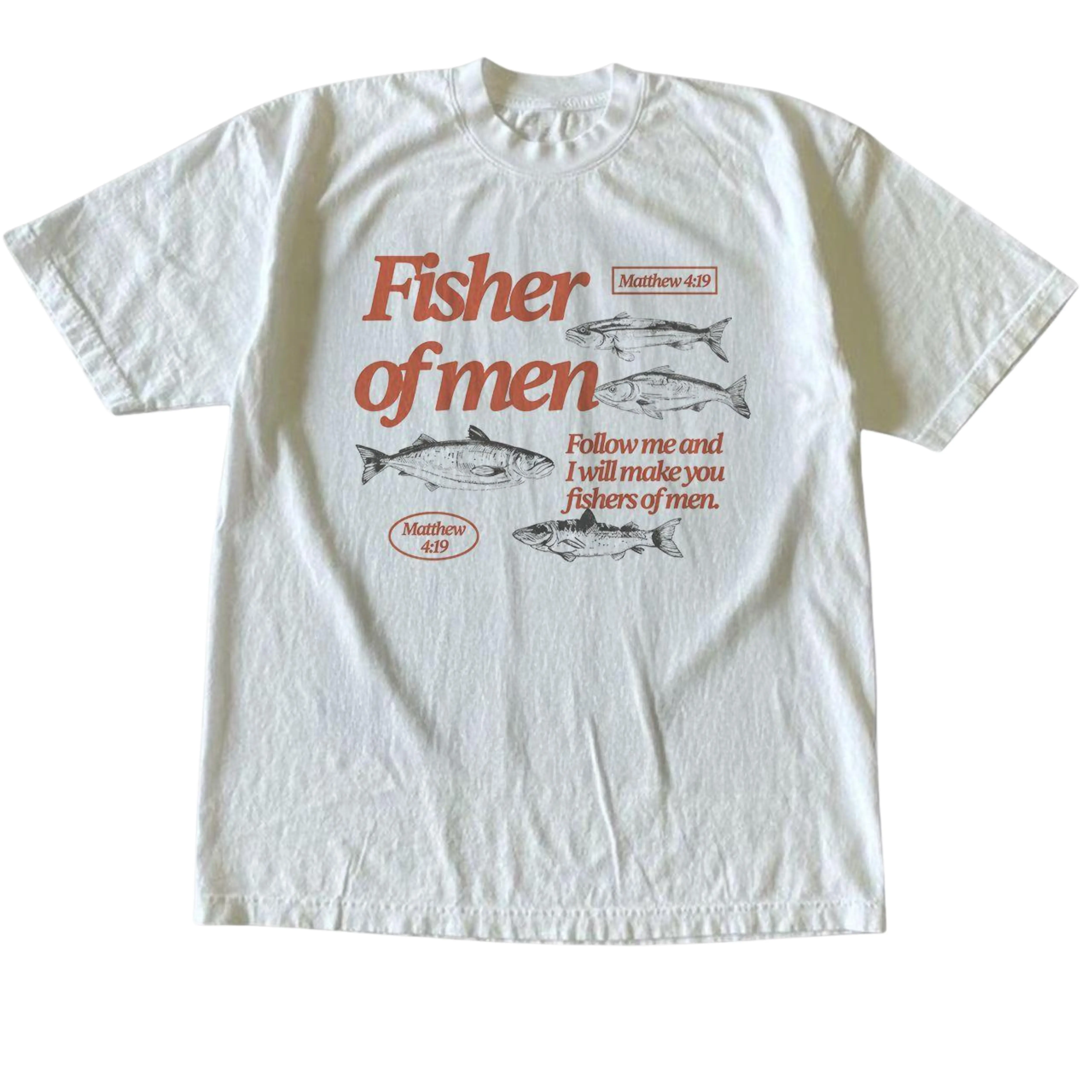 Gildan Men's and Women's T-Shirt, Vintage Style Fisher of Men Christian Graphic Tee, Unisex Casual Top, Matthew 4:19 Bible Verse Shirt, Retro Faith Religious Clothing, Matching Couples Outfits, Unique Birthday Present, Premium Cotton Menswear
