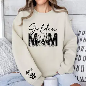 Golden Retriever Mom Sweatshirt Custom Name on Sleeve, Golden Retriever Dog Mom Sweater, Personalized Dog Crewneck Sweater, Dog Lover Gift