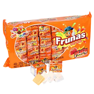 Frunas Fruit Chews Peach 48 ct. - Sweet Soft and Chewy Taffy with Peach Flavor - 48 Count Pack Snack Candy