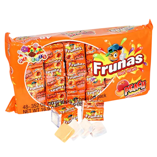 Frunas Fruit Chews Peach 48 ct. - Sweet Soft and Chewy Taffy with Peach Flavor - 48 Count Pack Snack Candy