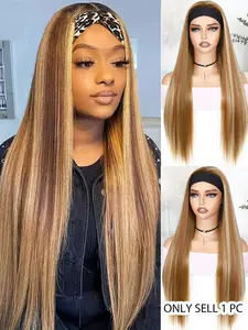 Straight Headband Wig  Mixed Ombre Honey Blonde Color Heat Resistant Synthetic Hair Women's Headband Wig Full Machine Made Wigs For Women For Daily Party ，Cosplay，parties, etc.