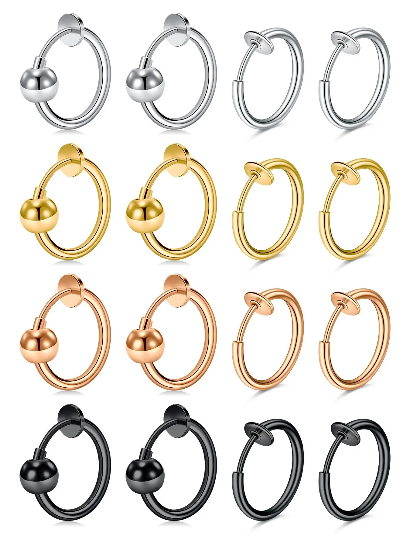 Fake Nose Ring Hoop, Fake Septum Faux Nose Ring for Non Pierced Nose, Fake Piercing, Cuff Tragus Earring Clip on Fake Nose Jewelry, Body Jewelry for Women Men, Hinged Nose Hoop, Nose Rings Hoops