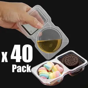 40 Reusable Double-Layer Snack & Meal Containers with Lids Portable 2 Compartments Plastic Lunch Boxes for On-the-Go Snacks Sauces Dips Camping Travel Kitchen Storage Safe