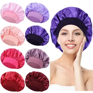 8 Pack Colors Satin Lined Silky Sleeping Bonnets Shower Caps Curly Long Hair Protector Night Large Adjustable Wide Brim Band Sleep Hats Hair Wraps for Women Girls (Feminine Colors)