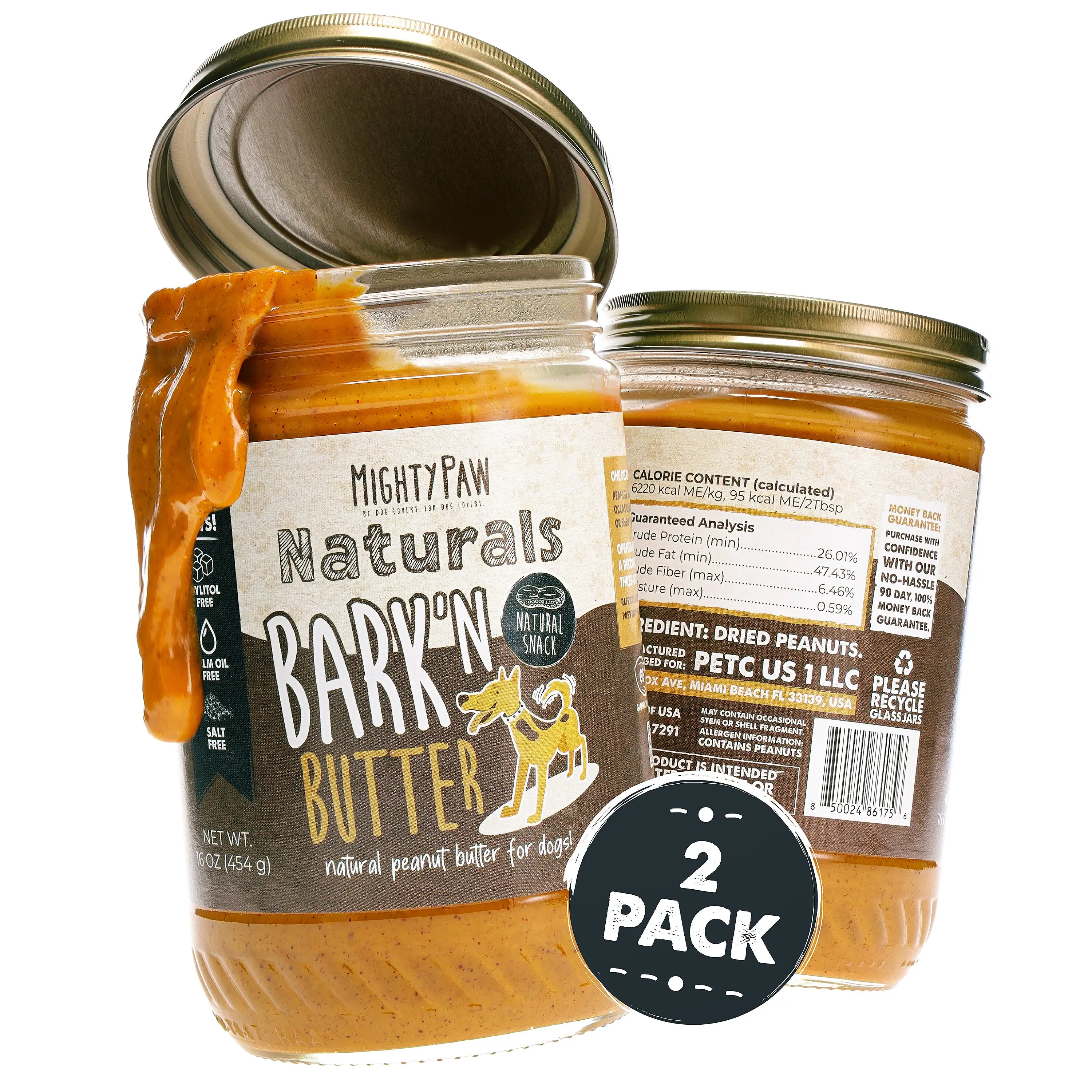 Mighty Paw Naturals Bark'n Butter Premium Peanut Butter Treats for Dogs All-Natural & Nutritious US Crafted 2-Pack