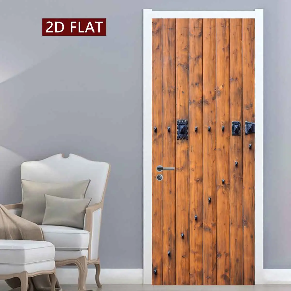 Vintage Wood Grain Door Sticker, 2 Counts Door Sticker, Easy Apply Peel & Stick, Waterproof & Scratch Resistant Decoration Painting for Home, Kitchen, Bathroom, Bedroom, Ornaments