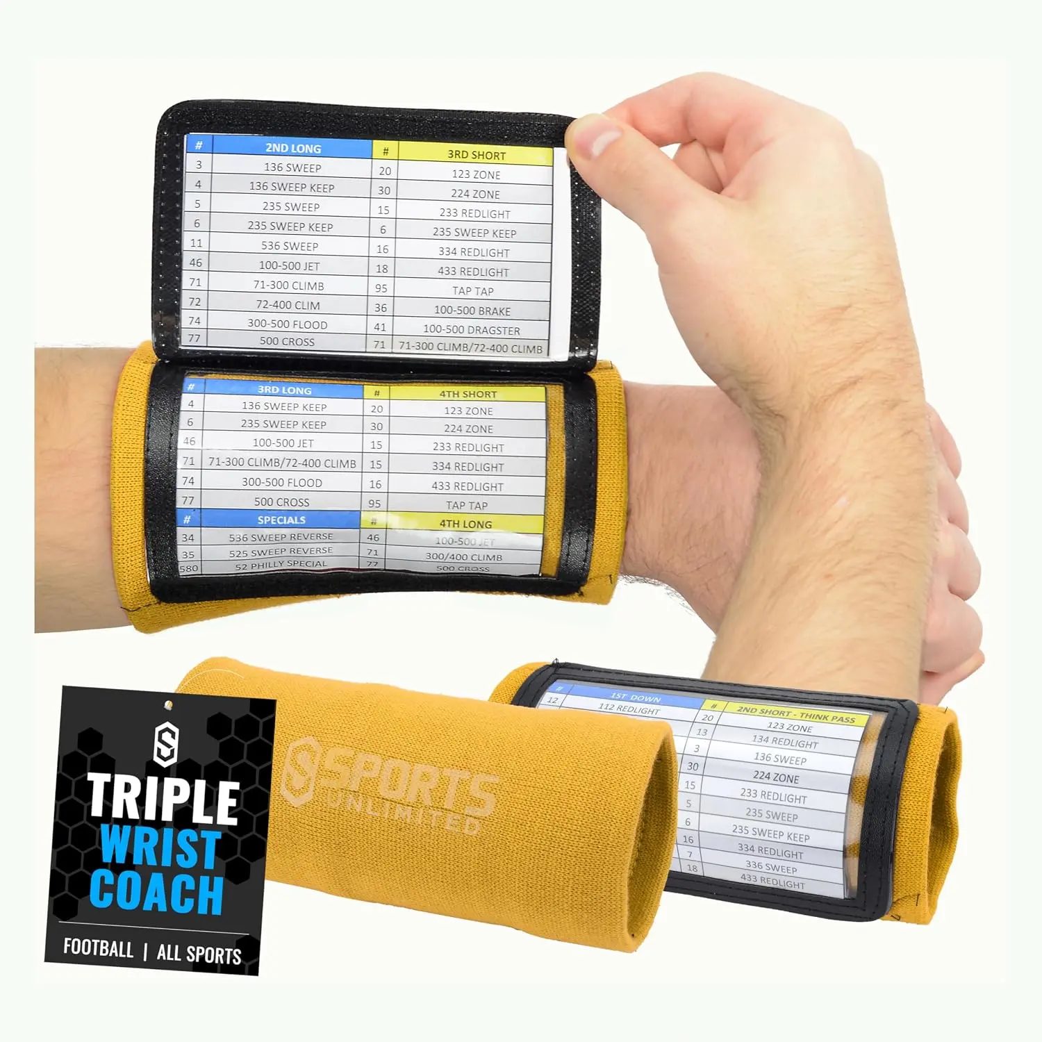Sports Sports Unlimited Youth Triple Wrist Coach, Football Wristbands for Plays, Baseball Wristbands, QB Arm Bands