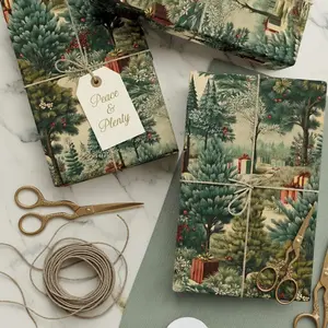 Vintage Pine Tree Wrapping Paper Christmas, Cozy Gift Wrap, Nature Holiday Gift Wrap Seasonal Gift Wrap