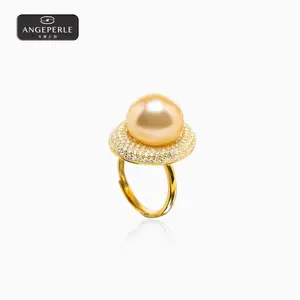 ANGEPERLE S925 Silver Seawater Pearl Ring 13-14mm BPJCY019