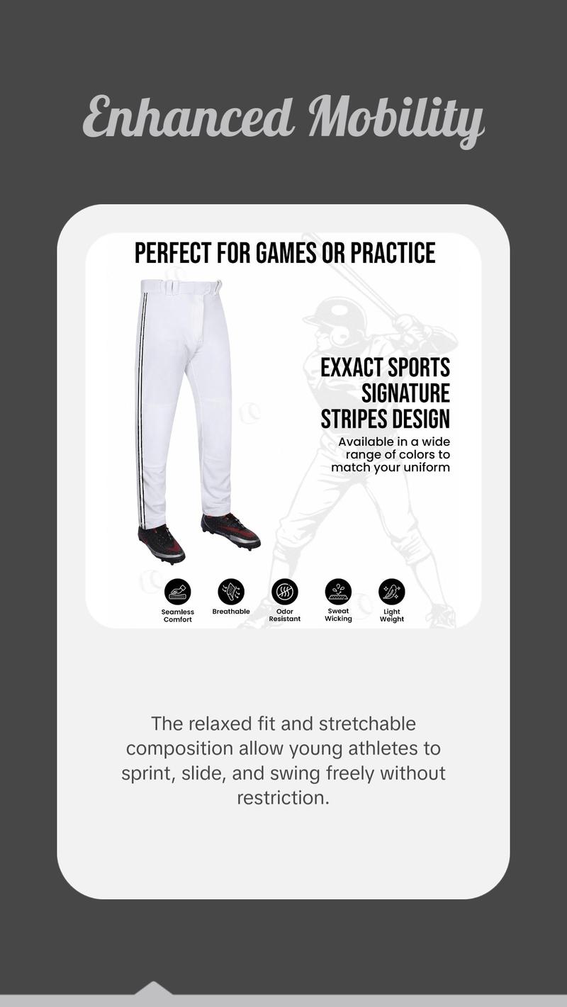 Exxact Sports Proline Full Length Youth Baseball Pants with Stripes (White)