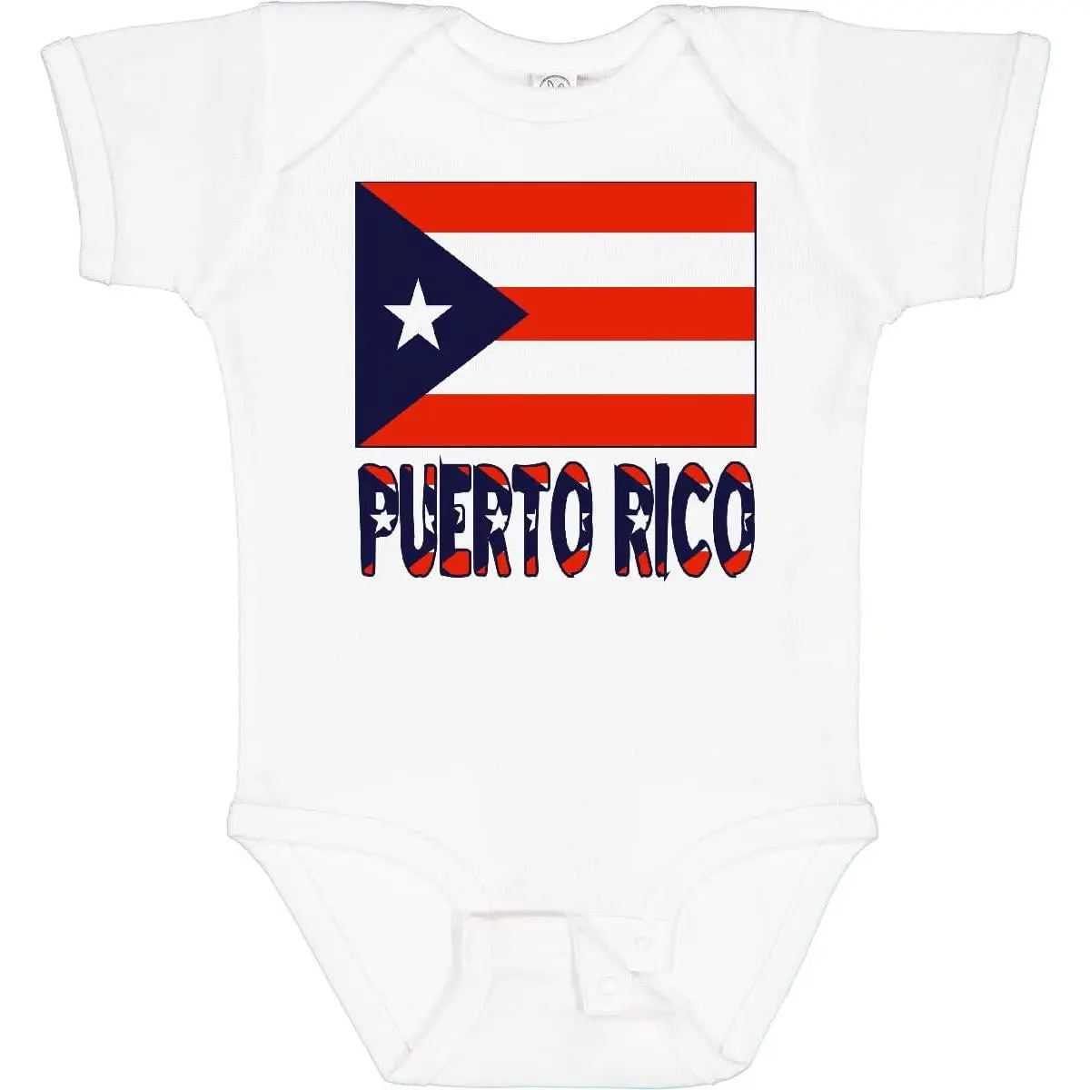 Boys' 100% Cotton Puerto Rico Flag Print Bodysuit - Skin-Friendly, Envelope Neck, Buttons, Snap Button, Fitted Crew Neck, All-Season Kids' Top, Graphic, All Seasons