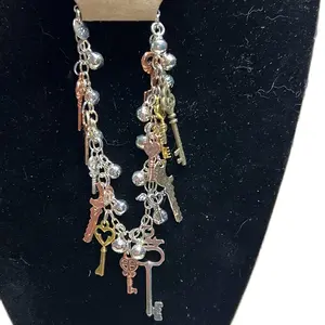 2-Piece Dangle Earrings and Charm Bracelet Set, Romantic "Key to Your Heart" Jewelry for Women