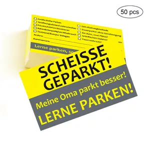 50pcs German Car Parking Cards, Funny Joking Parking Warning Cards, Irregular Parking Reminder Cards, Multifunctional Parking Alerts