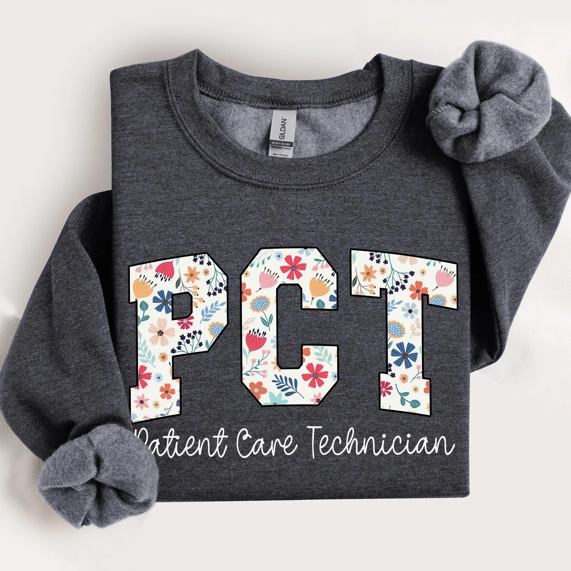 Floral PCT Nurse Sweatshirt, Flower PCT Nurse Shirt, PCT Nurse Gift, Patient Care Technician Crewneck, Nurse Appreciation