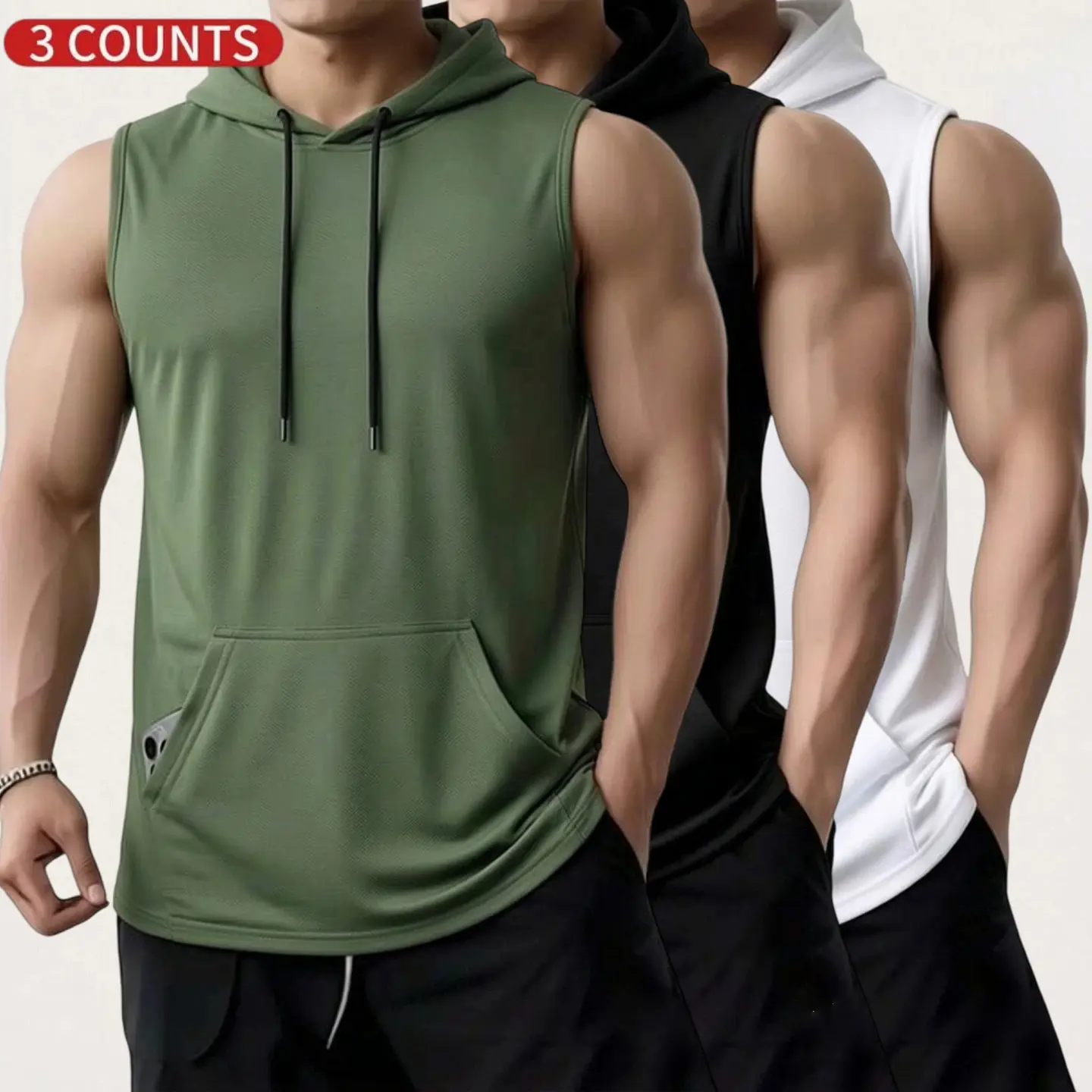 Men's 3-Pack Athletic Sleeveless Activewear Vests - Dry-Fit, Moisture-Wicking, Stretch Mesh Polyester with Letter Print, Gym Fit Vests for Gym Training & Casual Beach Wear