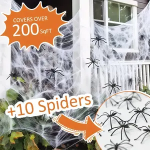 Halloween Spider Web Decorations, 200 Square Feet Soft Stretchy Net with 10 Fake Spiders, Indoor Outdoor Party Supplies