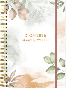 2025-2026 Monthly Planner with Tabs, Strong Twin-Wire Binding, Inner Pocket, Rose Leaf Design, 6.4" x8.5"-Christmas Gift