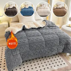 1pcs Winter Thick Diamond-Patterned Fleece Lambswool Blanket, Super Soft, Comfortable, and Warm Fleece Blanket Filling, Ideal for Christmas and New Year Gifts, Perfect for Cozy Winter Nights and Home Decor, Flannel Fleece Blankets, Soft Comfy Blanket