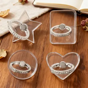 2-Pack Phone Ring Stands Silver & Rose, 360-Degree Rotating Foldable Universal Transparent Cellphone Holder Mount for All Phones