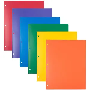 Heavy Duty Plastic 3 Hole Punch Pocket Folders - Extra Tough School Folders - Assorted Primary Colors - 6/Pack