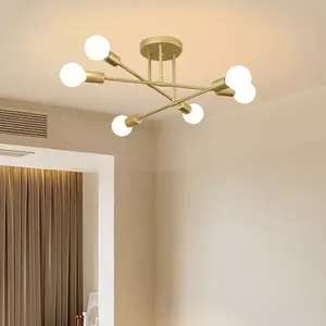 Modern Minimalist 6-head Ceiling Light, Creative Home Decorative Light Compatible with E26/E27 Bulbs, Fashionable Ceiling Lights for Bedroom & Living Space, Ceiling Mount