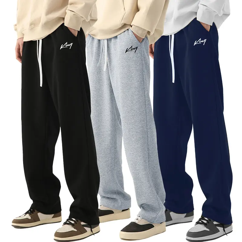 3PCS Men's sports casual pants, fashionable casual loose elastic waistband sports pants, men's clothing, trousers, black and gray men's clothing, trousers letter printing design sports pants, running fitness pants all year round, 95% polyester 5% spandex.