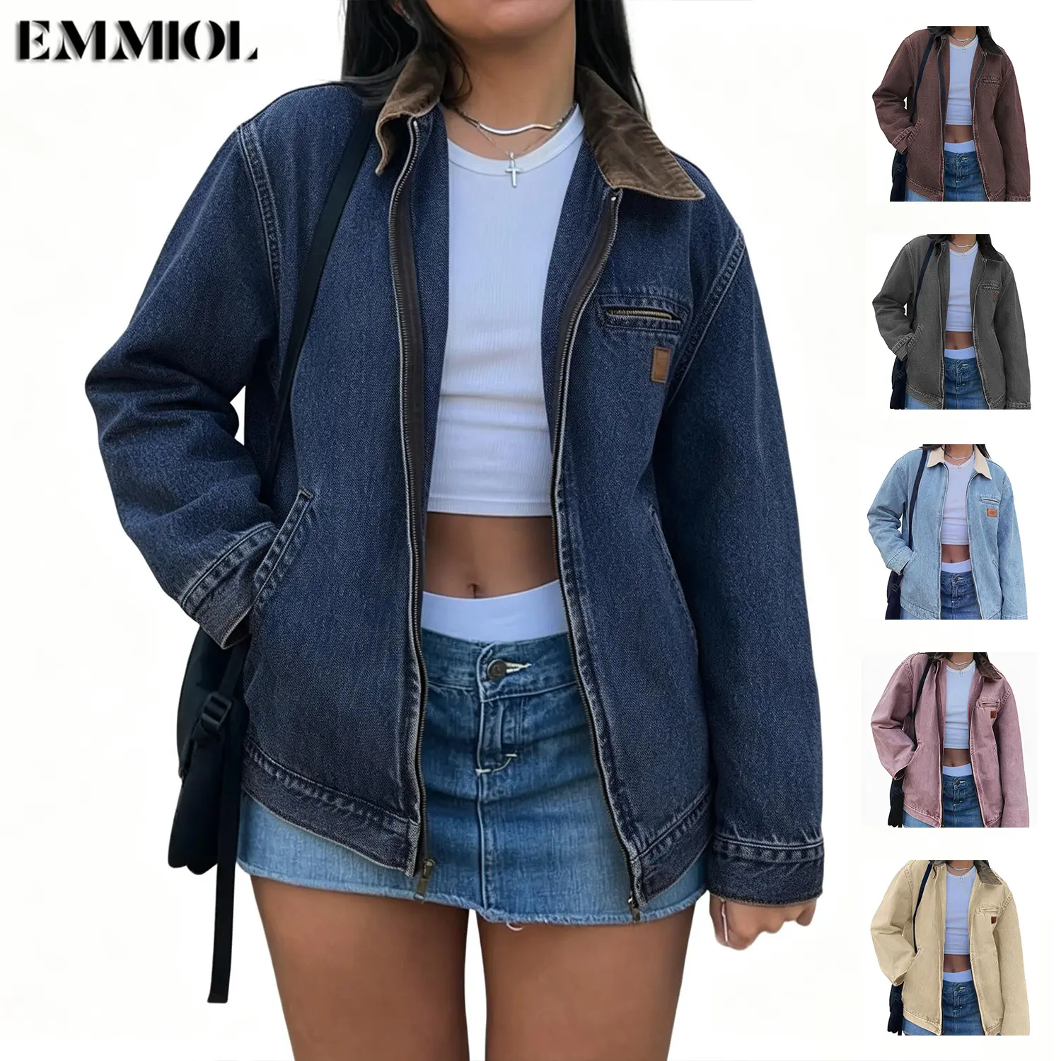 EMMIOL Barn Jean Jacket for Women Zipper 2026 Clean Fit Long Sleeve Denim Jackets Barn Jacket SohoChic Back to School EMMIOL Barn Jean Jacket for Women Zipper 2026 Clean Fit Long Sleeve Denim Jackets Barn Jacket SohoChic Back to School