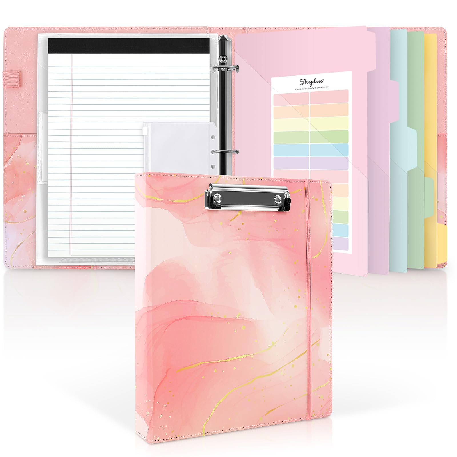 SKYDUE 1 Inch PU Clipboard Binder with Refillable Notepad, 5 Dividers, 10 Pockets & Labels, Letter Size,back to school,back to school shopping